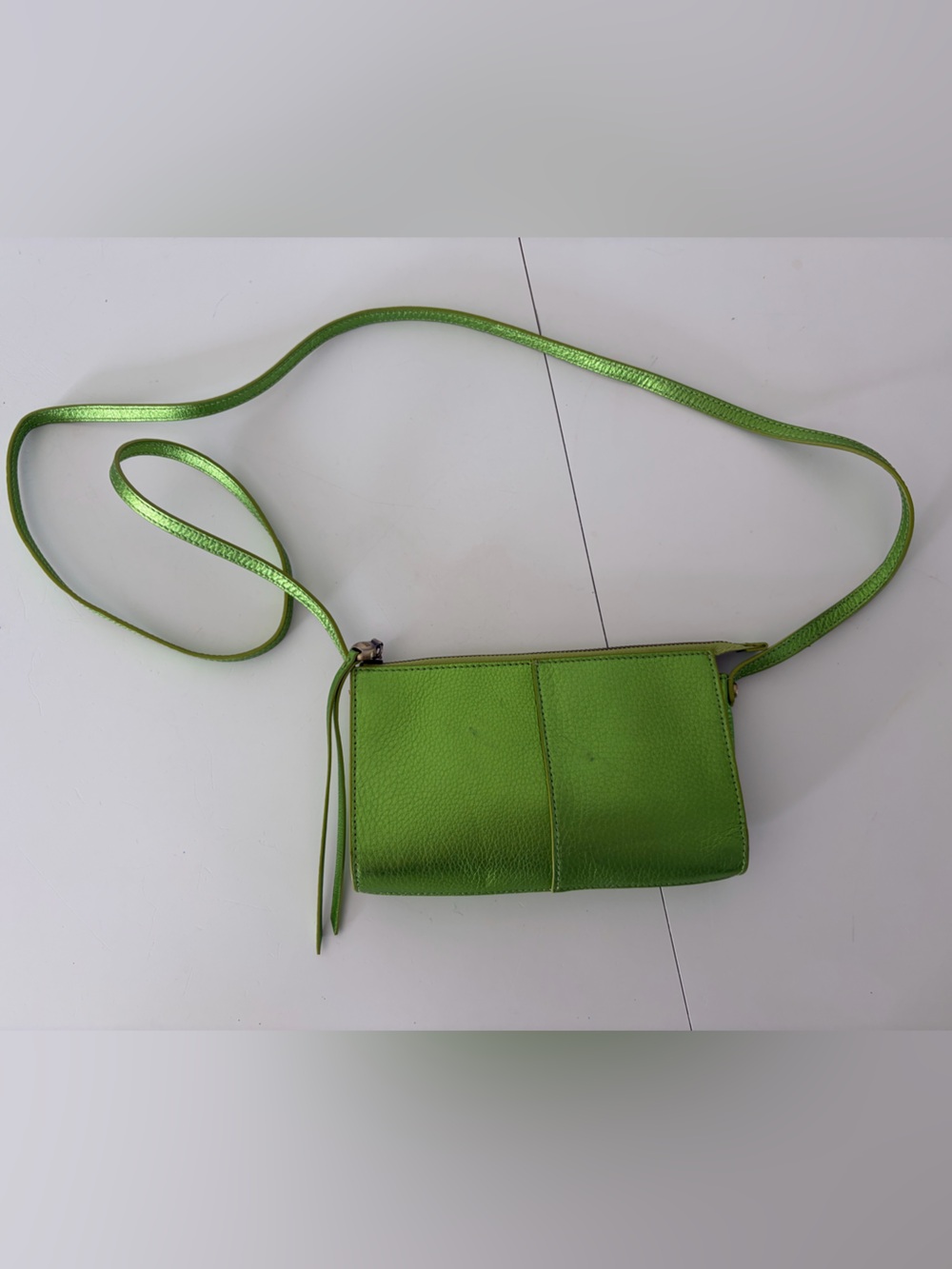 HOBO Metallic Lime Green Leather Crossbody Wallet Bag